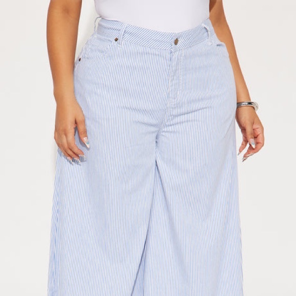🆕 Fashion Nova Tammy Striped Wide Leg Pant - Blue/White Size XL - Picture 2 of 4